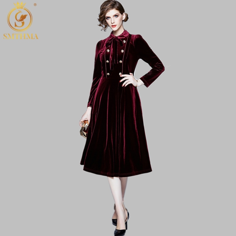 Fashion Double-Breasted Velvet Long Dress Women Winter Sleeve Bow Office Vintage Party 210520, Photo color
Fashion Double-Breasted Velvet Long Dress Women Winter Sleeve Bow Office Vintage Party 210520, Photo color