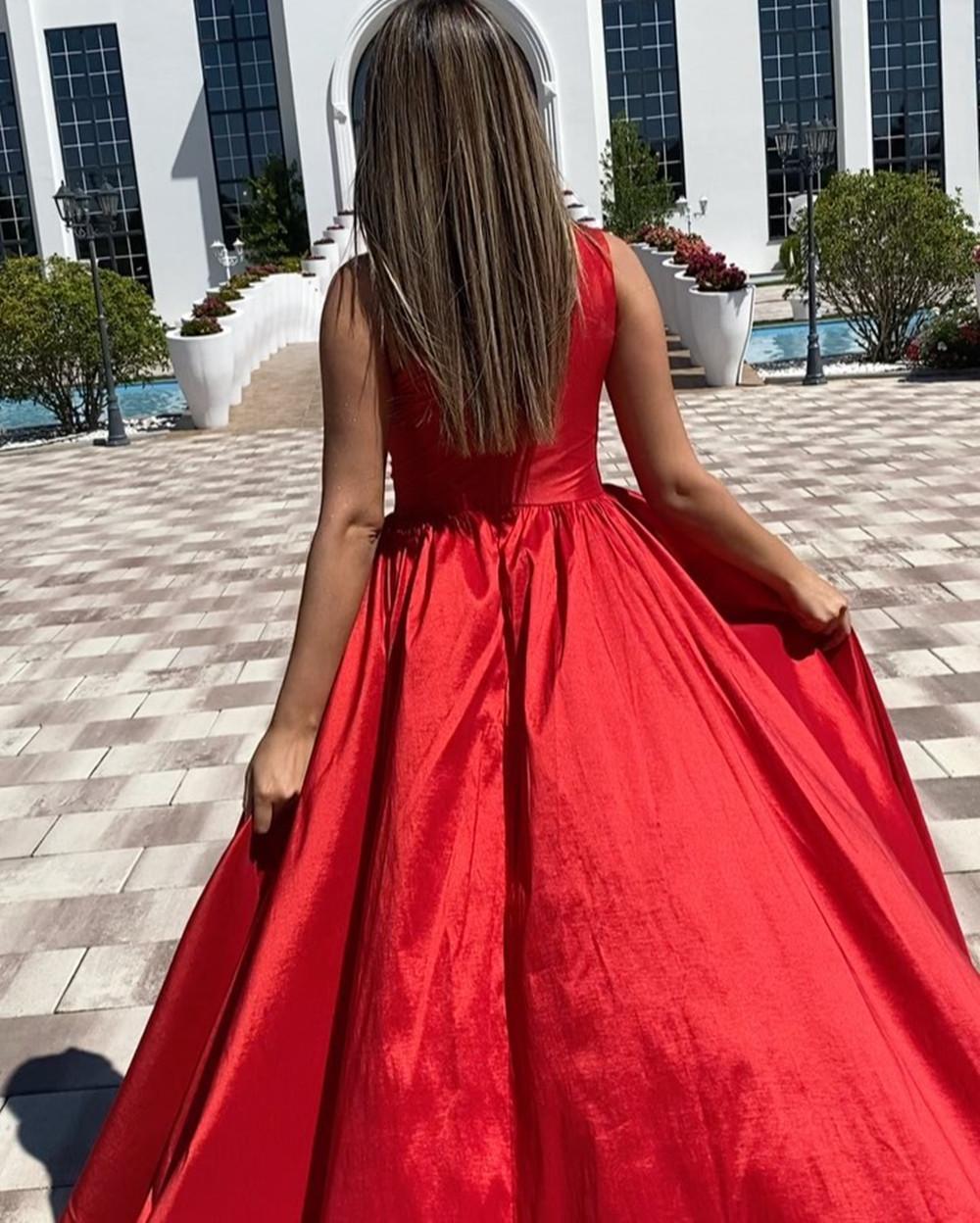 Charming Red Simple A Line Long Prom Dresses One Shoulder Pleats High Side Split Floor Length Formal Dress Evening Gowns Party Wear Custom Made