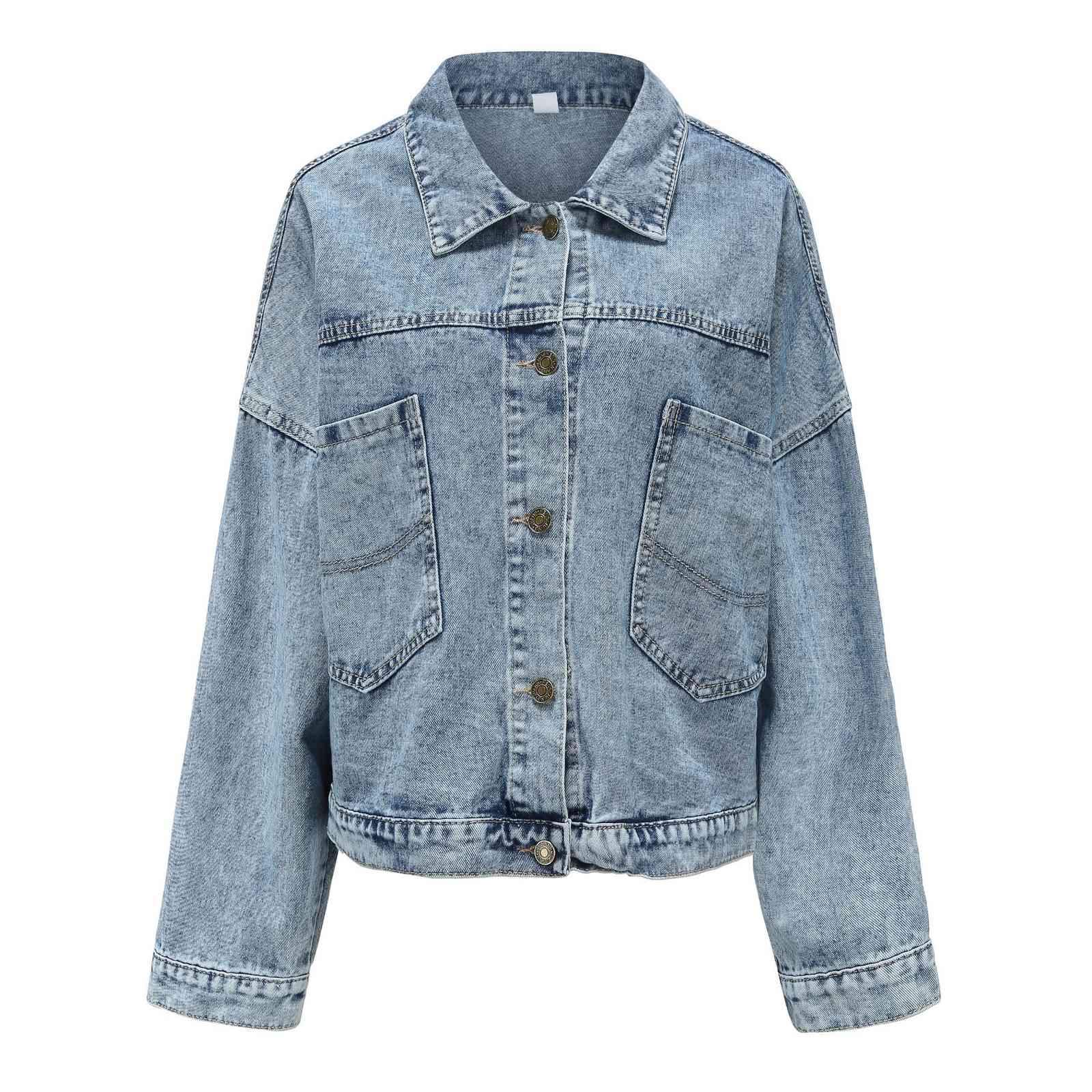 denim blue jacket coat autumn winter casual streetstyle jeans jackets pockets button up 210427