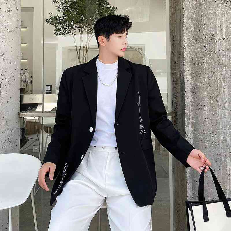 IEFB Men's Korean Trend Black Suit Jackets Casual Temperament Chic Single Breasted Print Blazer Long Sleeve Tops 9Y7765 210524