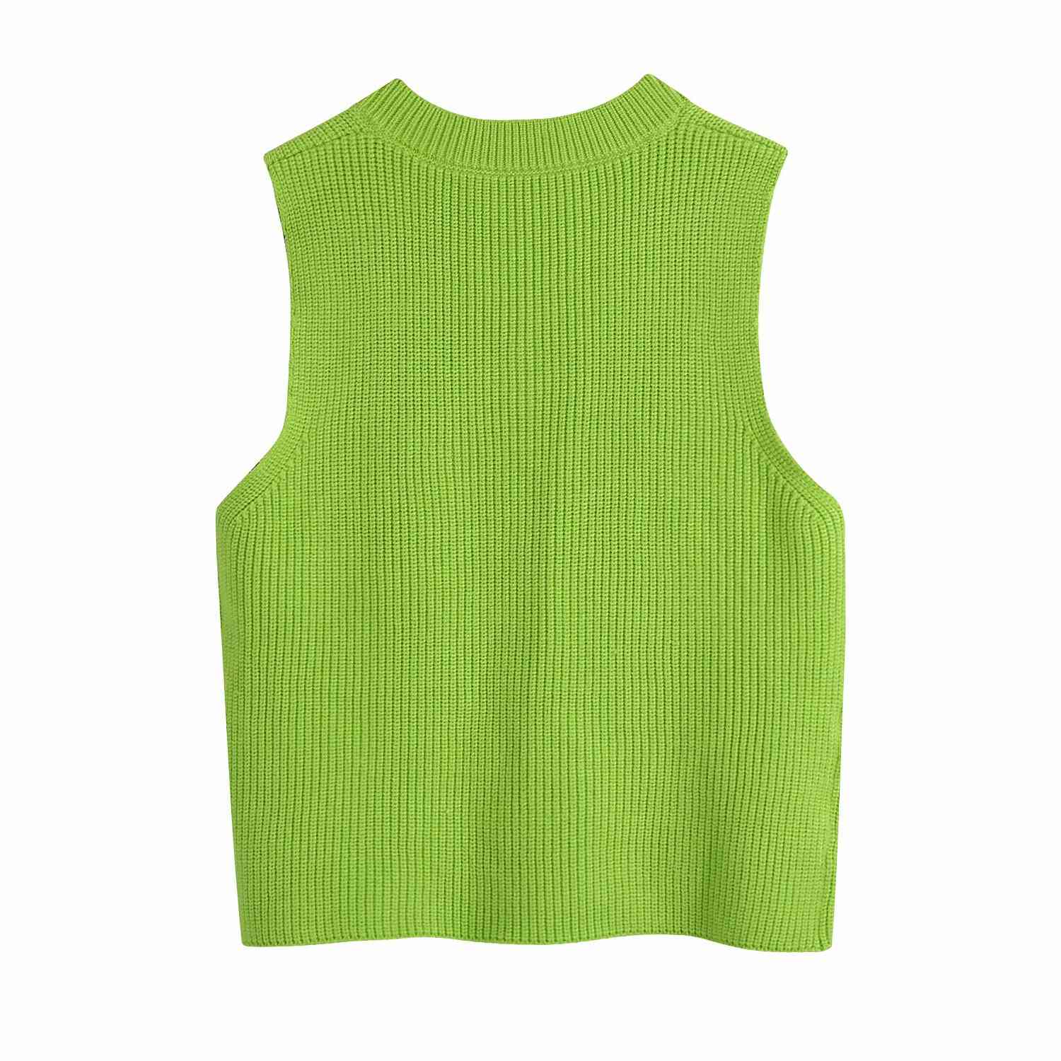 Spring Women Knitted Tops Sleeveless V-Neck Sweater Vest Chic Lady Fashion Casual Clothes 210517