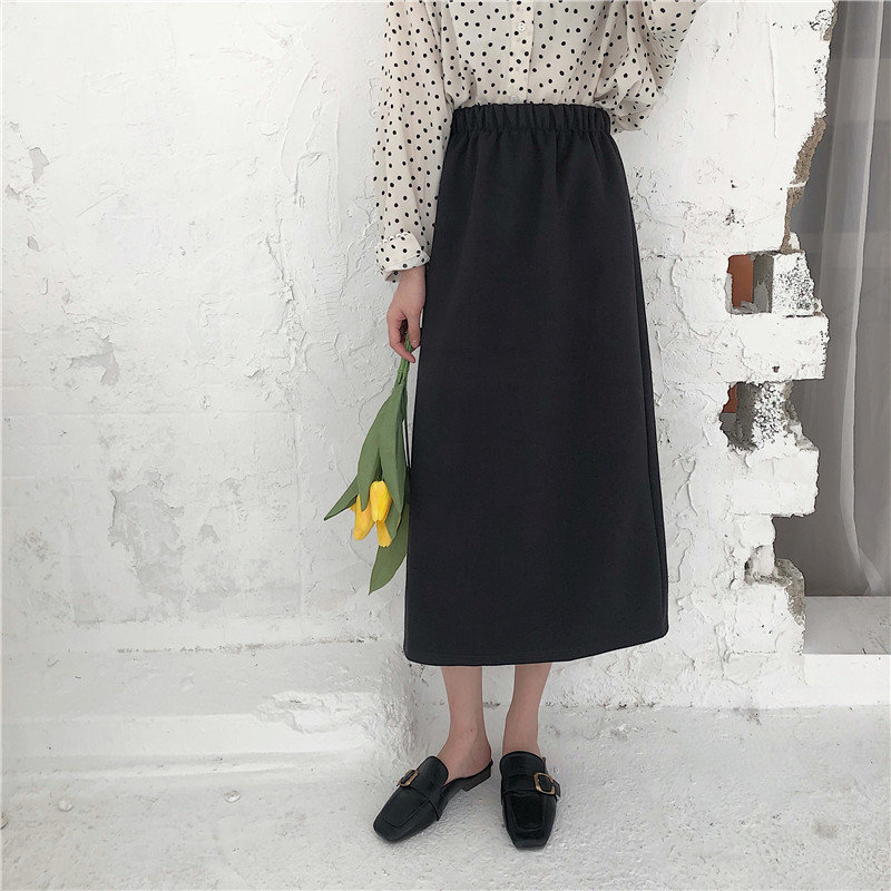 Korean Streetwear Solid A-Line OL Elegant Woolen Vintage Women High Waist Retro Skirt Female Long Skirts 210421