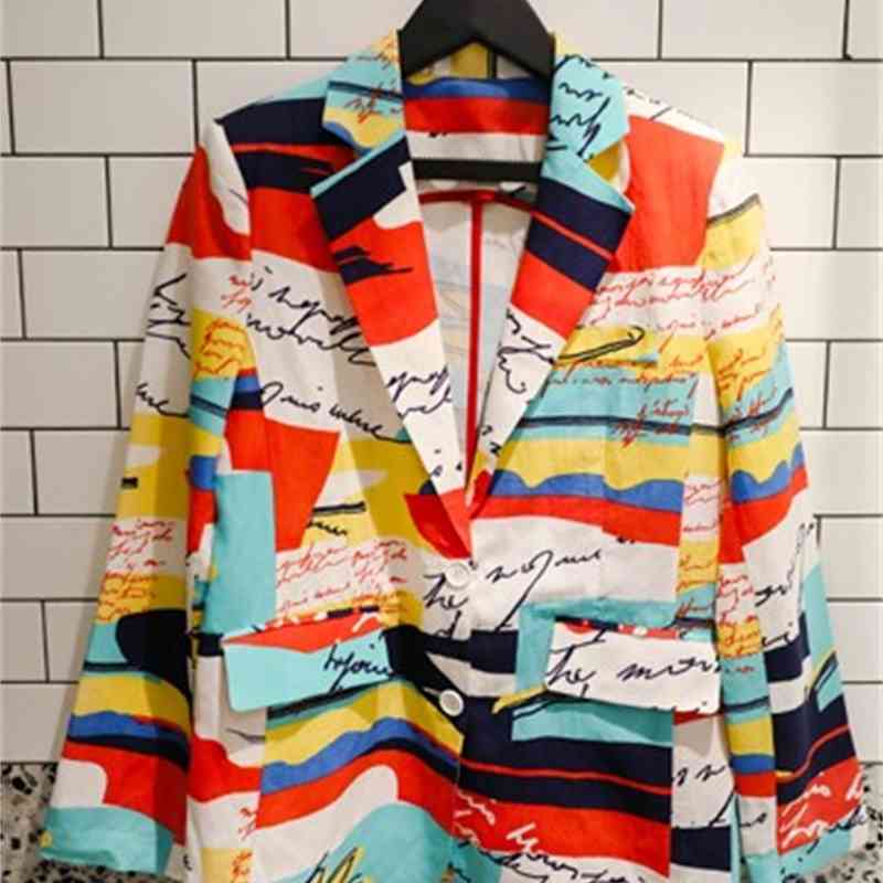 Korean Spring Women letter Printed Colorful Blazer Elegant Ladies Chic Streetwear Hip Hop Sport Coat Suit Jackets 210519