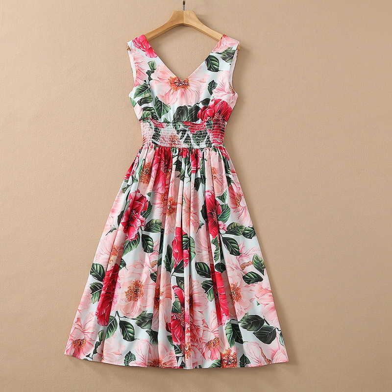 European and American women' wear for spring 2021 Sleeveless V-neck floral print Fashion elastic-waisted dresses, Pink
European and American women' wear for spring 2021 Sleeveless V-neck floral print Fashion elastic-waisted dresses, Pink