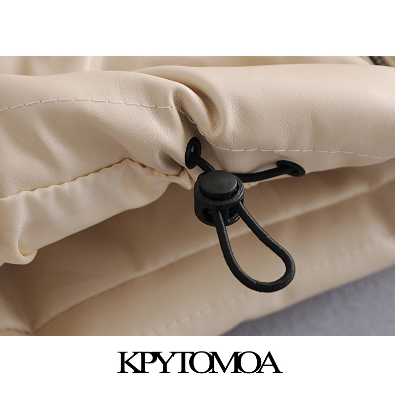 Women Fashion Faux Leather Padded Jacket Thick Warm Parka Coat Long Sleeve Pockets Female Outerwear Chic Tops 210420