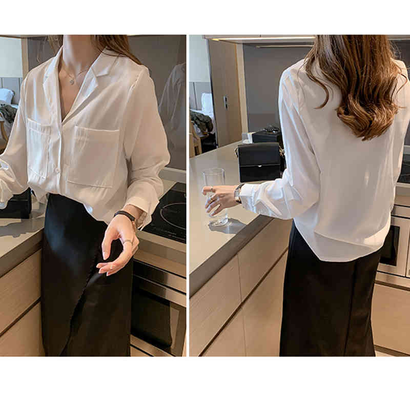 Women Shirt Korean OL Style Loose Casual Shirts Long Sleeve Blouse Fashion Suit Collar Office Lady Clothes Plus Size 8875 210506