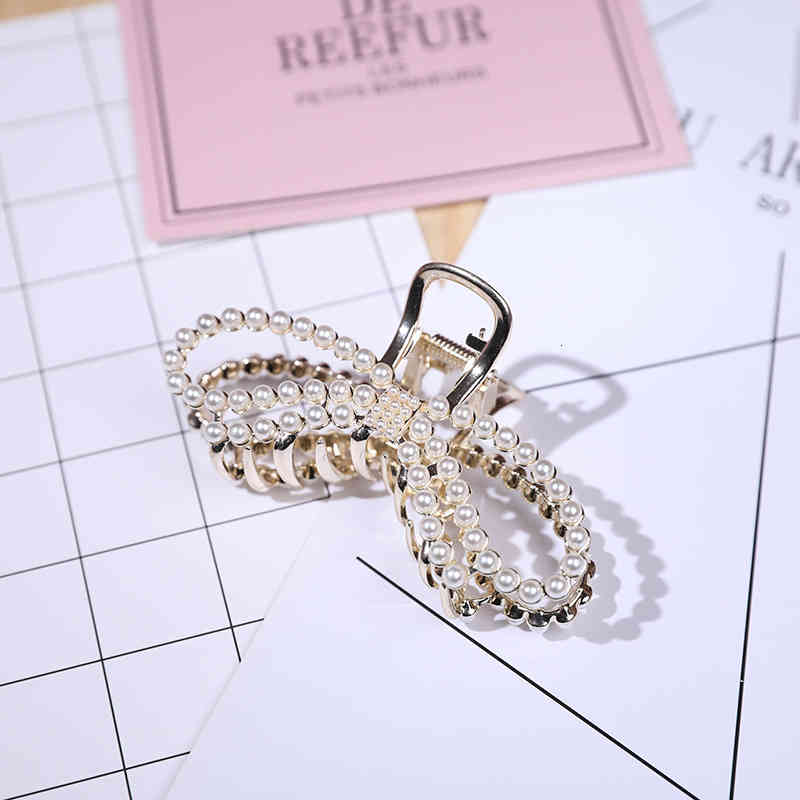 Hair Accessories Jewelry Pearl Bow Clip Metal Female Large pin Shark Back Long Korean Version