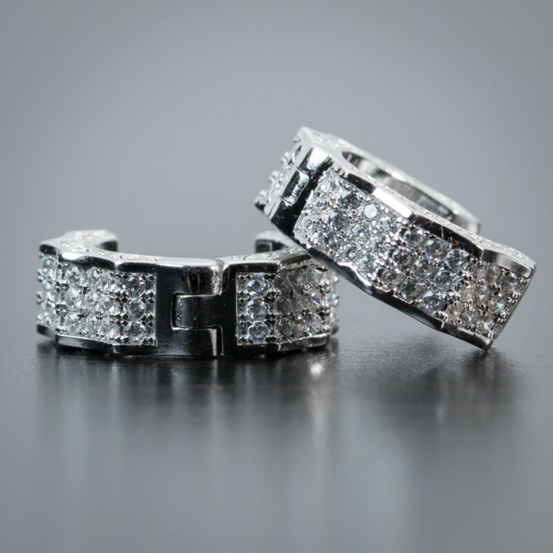 Handmade Male Hoop Earring Micro pave Zircon 925 sterling silver Party Wedding Earrings for Men Women Hiphop Jewelry