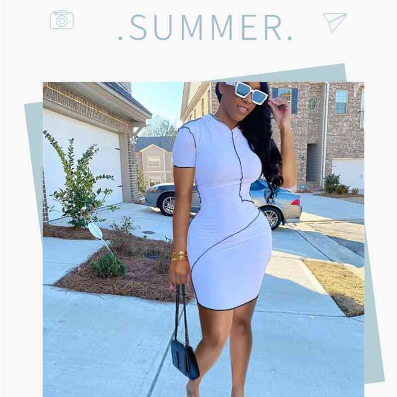 Women Short Sleeve O-neck Slim Fit Mini Bodycon Dress 210702