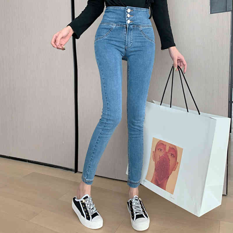 High-waisted thin elastic pants women's autumn dress skinny jeans slim foot nine pencil 210429, Blue
High-waisted thin elastic pants women's autumn dress skinny jeans slim foot nine pencil 210429, Blue