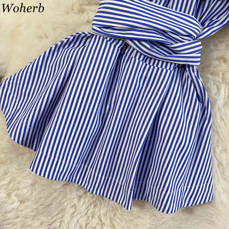 Fashion Women Blouses Summer Blusas Mujer Korean Ruffled Slash Neck Sling Strapless Shirt Slim Sexy Short Striped Tops 210519