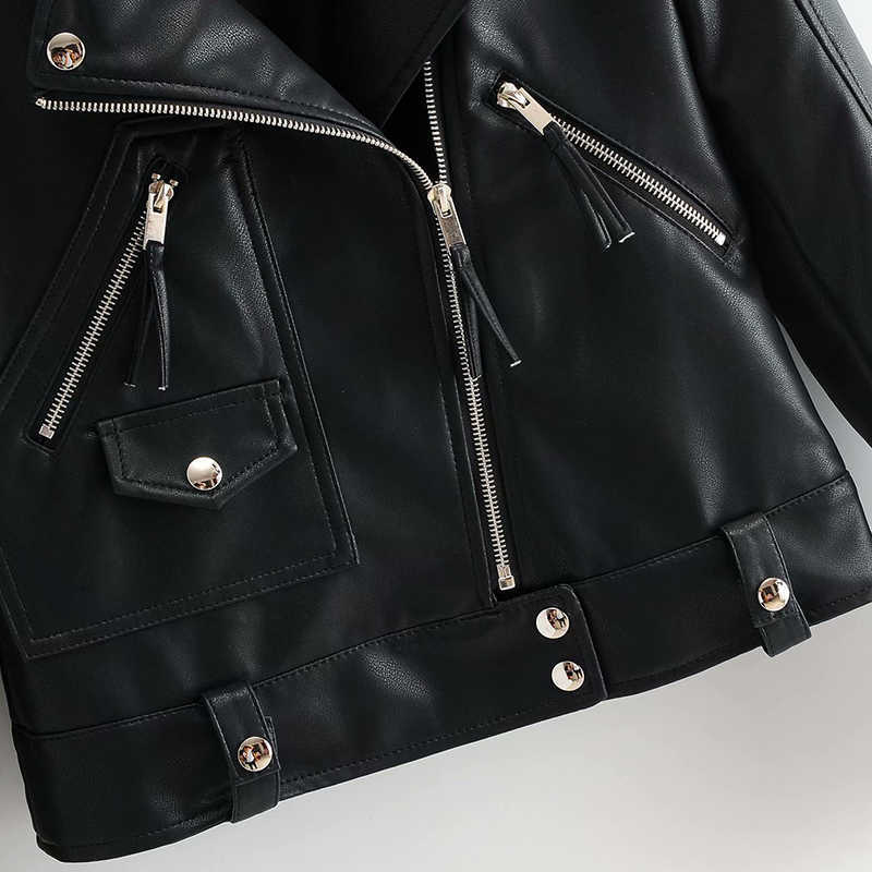 LY VAREY LIN Autumn Pu Faux Leather Jackets Women Rivets Ribbons Pockets Zippers Outerwear Short Slim Moto Biker Coats 210526