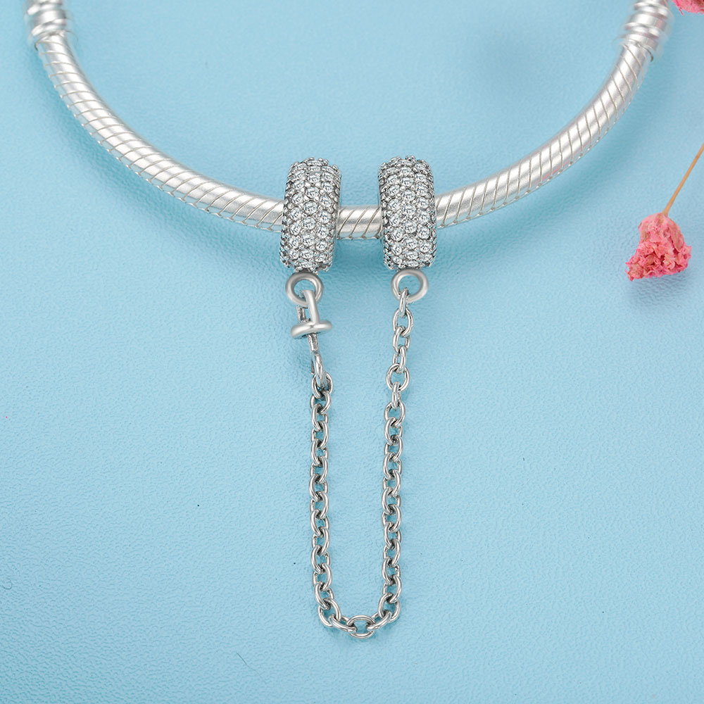 Fit Original Brand Charm Bracelet Real 925 Sterling Silver Ice Zirconia Reflexion Crystal Safety Chain Making Bead DIY Berloque
