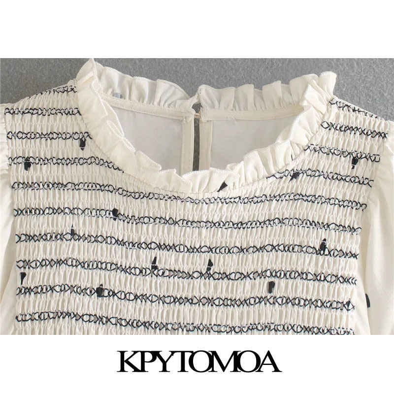 Women Sweet Fashion Hearts Print Smocked Elastic Blouses Lantern Sleeve O Neck Female Shirts Chic Tops 210420