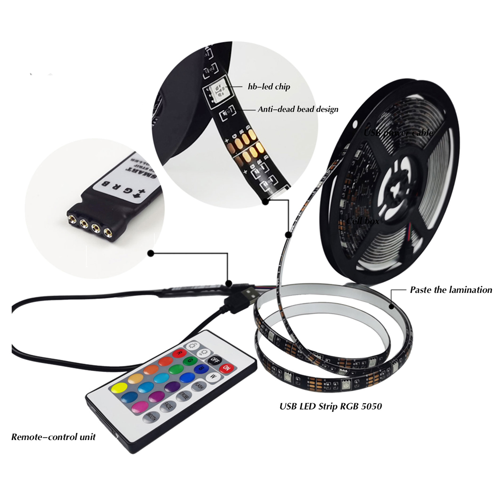 USB LED Strip Light SMD 5050 Colorful DC 5V Flexible RGB Lights Ribbon Bluetooth TV Background Lighting