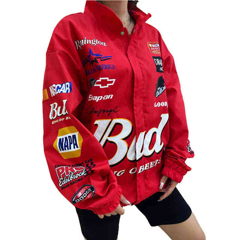 YICIYA Bomber Jacket Women Vintage 2022 Women Autumn Coat Jacket Red Printed Sport Style Polyester Long Sleeve Oversized Jackets 220118