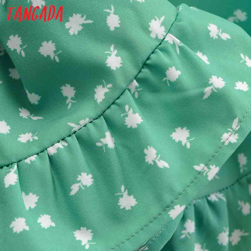 Fashion Women Green Flowers Print Off Shoulder Bow Short Sleeve Ladies Mini Dress 1F187 210416