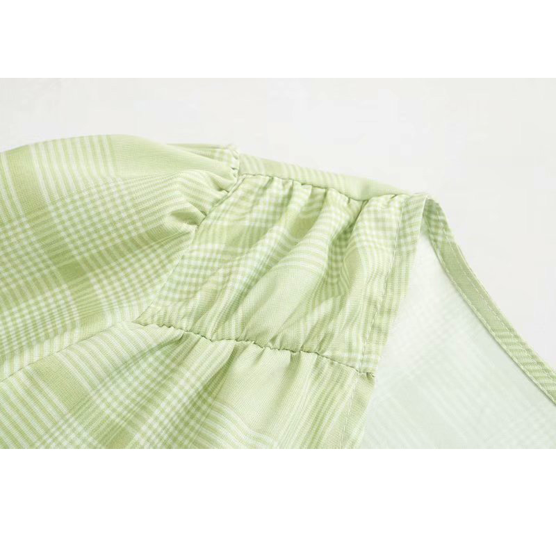 Plaid Pleated V-Neck Tie Summer Fishtail Haruku Dress Beach Vacation