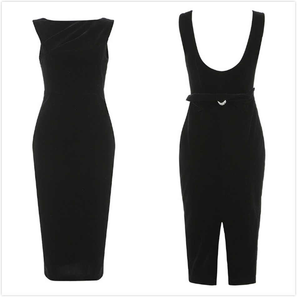 Free Women Black Velvet Dress O-Neck Sleeveless Bodycon Sexy Halter Fork Club Party Knee-Length Vestidos 210524