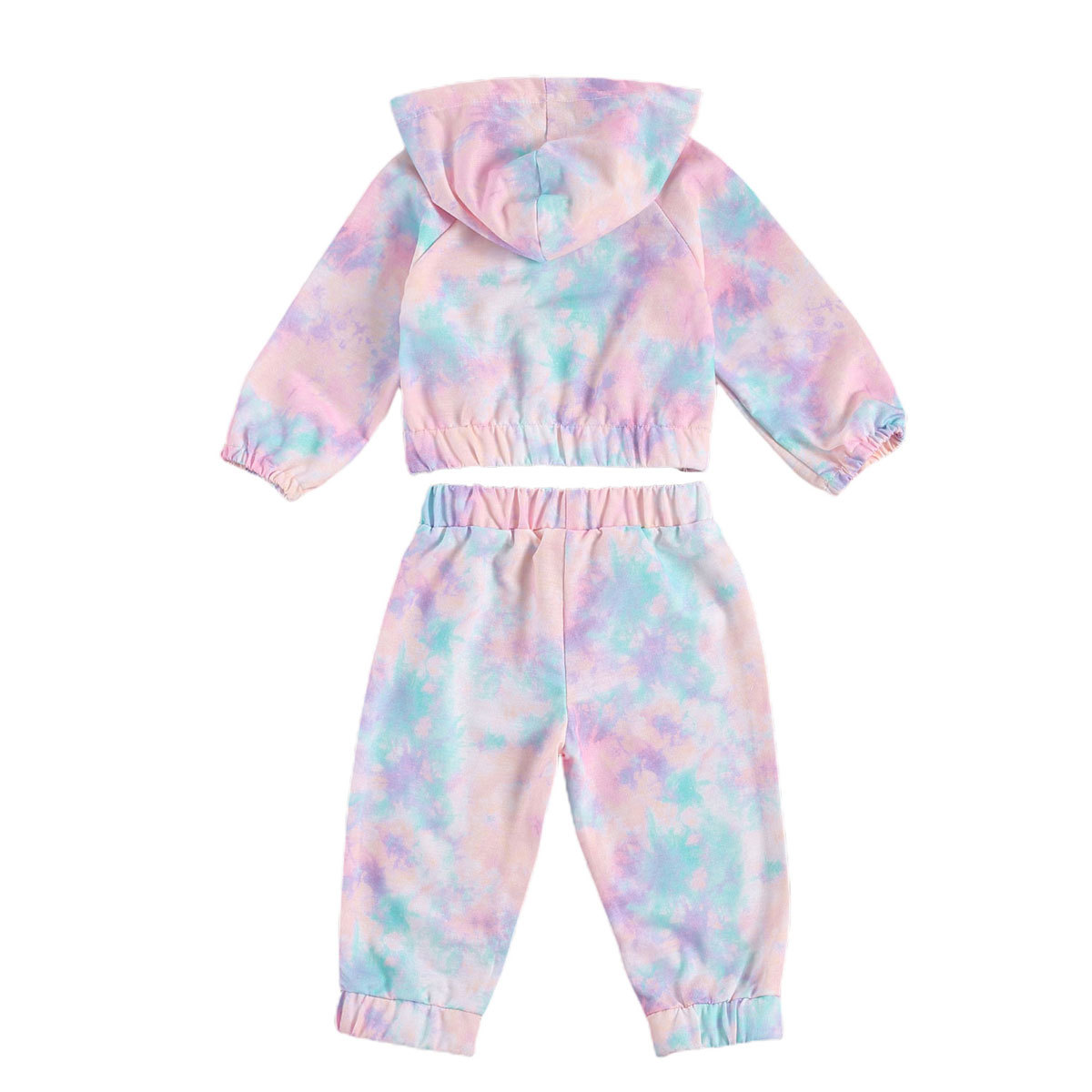 6M-5Y Spring Autumn Toddler Kid Girls Clothes Set Tie Dye Pullover Hooded Sweatshirts Pants Tracksuit Children Outfits 210515