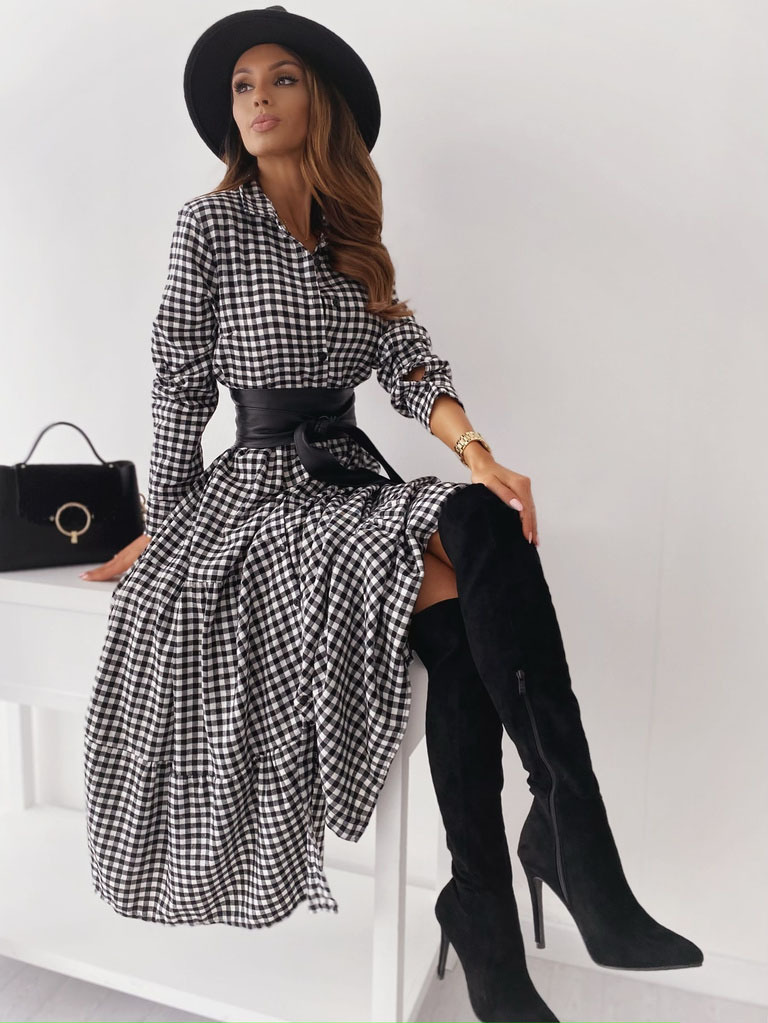 Women Dress Plaid Vintage Bohemia Sexy Large Hem Maxi es With Waistband Single Breasted Long Beach es 210513