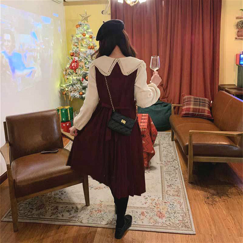 Elegant Vintage Dress Women Kawaii Casual Dress Korean Spring Sweet Preppy Style Peter Pan Collar Party Dress Y2k 210521