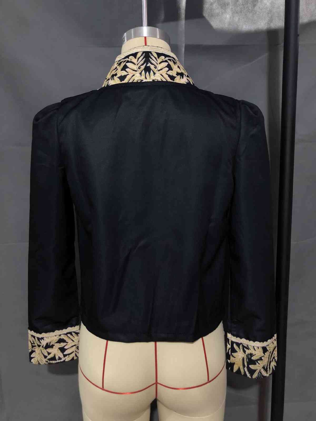 Women Blazer Printed Black Coat Stand Collar Long Sleeve Women's Slim Suit Jacket Short Autumn 210524