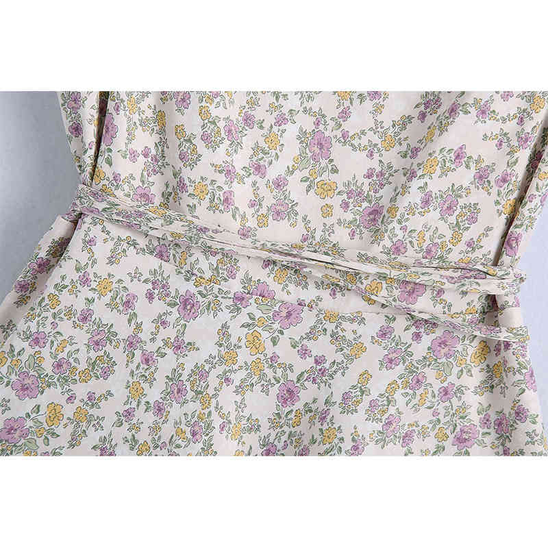 Women Printed Dress Sashes Short Sleeve V-Neck Above Knee Dresses Chic Lady Casual Fashion Clothes 210517