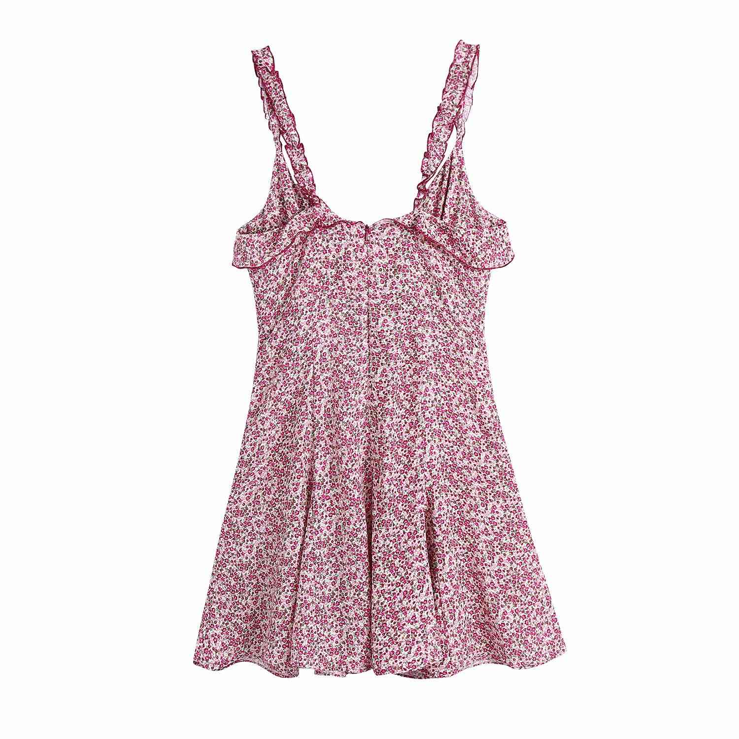 Women Printed Dress Spaghetti Strap Ruffle Above Knee Dresses Chic Lady Fashion Casual Clothes 210517