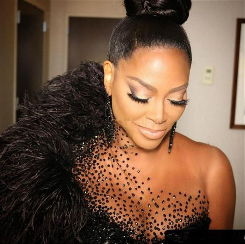 Plus Size Arabic Black Mermaid Sexy Prom Dresses Bling Sequins Beaded High Split Sequined Evening Dress Formal Party Second Reception Gowns Robe de ma