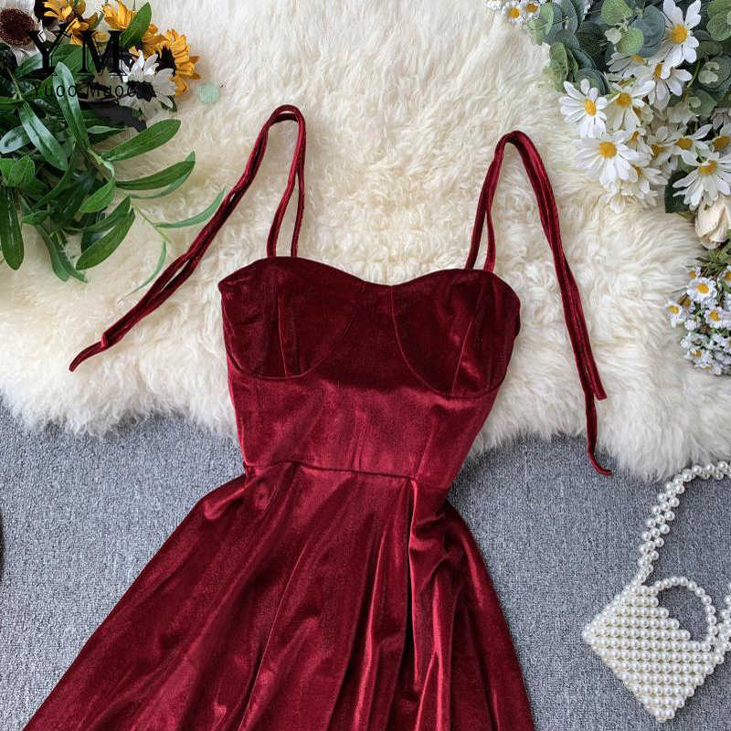 YuooMuoo Elegant Vintage Gothic Spaghetti Strap Dress Early Fall Basic Women Short Party Dresses Slim High Waist Mini Dress 210630