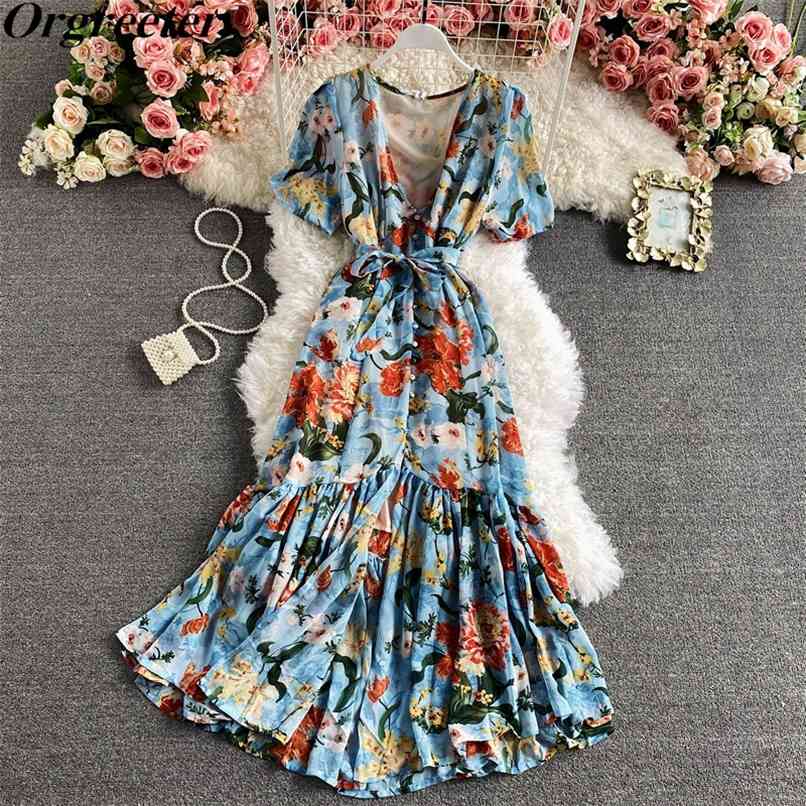 Temperament Beach Dress Seaside Vacation V-neck Print Short Sleeve Single-breasted Chiffon Long Female Vestido De Mujer 210602, Picture color
Temperament Beach Dress Seaside Vacation V-neck Print Short Sleeve Single-breasted Chiffon Long Female Vestido De Mujer 210602, Picture color