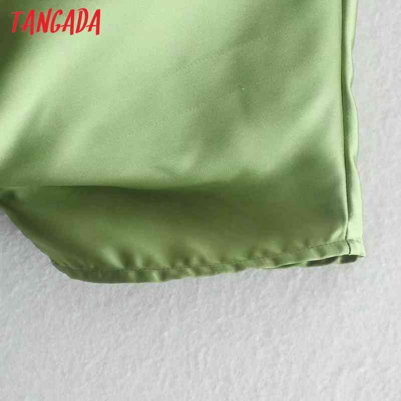 Women Retro Green Backless Shirt Summer Blouse Bow Short Sleeve Chic Female Tops XN326 210416