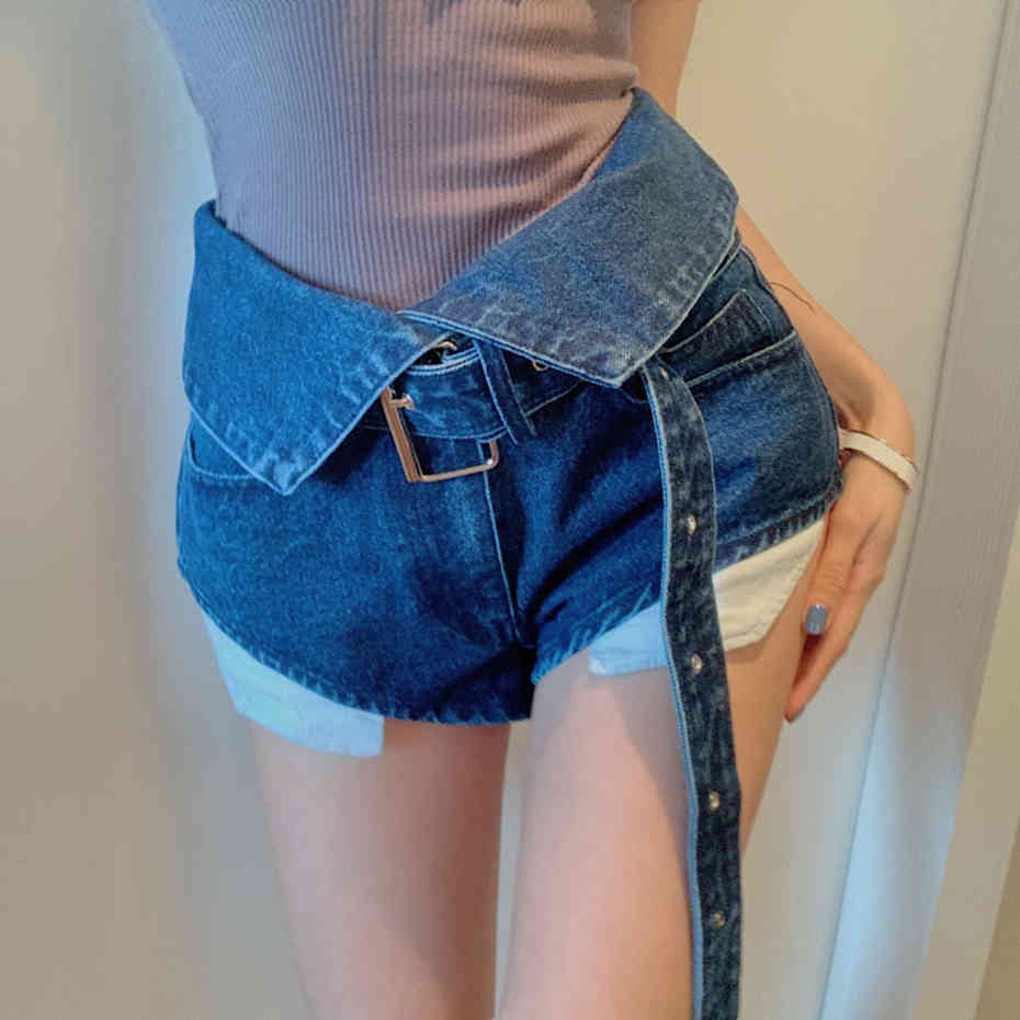 Lapel Waist Retro Fashion High Waist Jeans Shorts Slim Denim Shorts Sexy Micro Midi Pants Women Plus Size Jeans Pants Female 210412