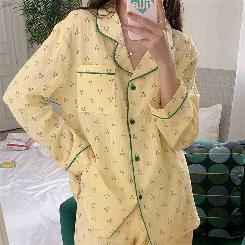 Women Vintage Fashion Spring Gentle Casual High Quality Korean Cherry Priting Loose Nightwear Pajamas Set 210525, White
Women Vintage Fashion Spring Gentle Casual High Quality Korean Cherry Priting Loose Nightwear Pajamas Set 210525, White