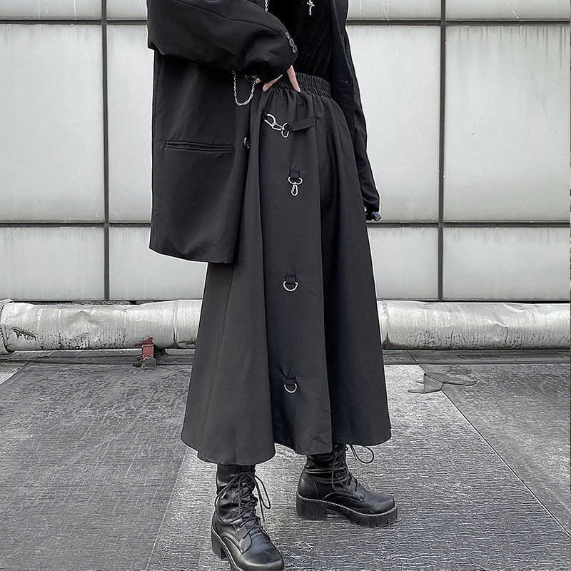 Plus Size Harajuku Punk Style Skirts Women High Waist Buckle Irregular Gothic Skirt Black Hip Hop Streetwear Freely Adjustable 210619