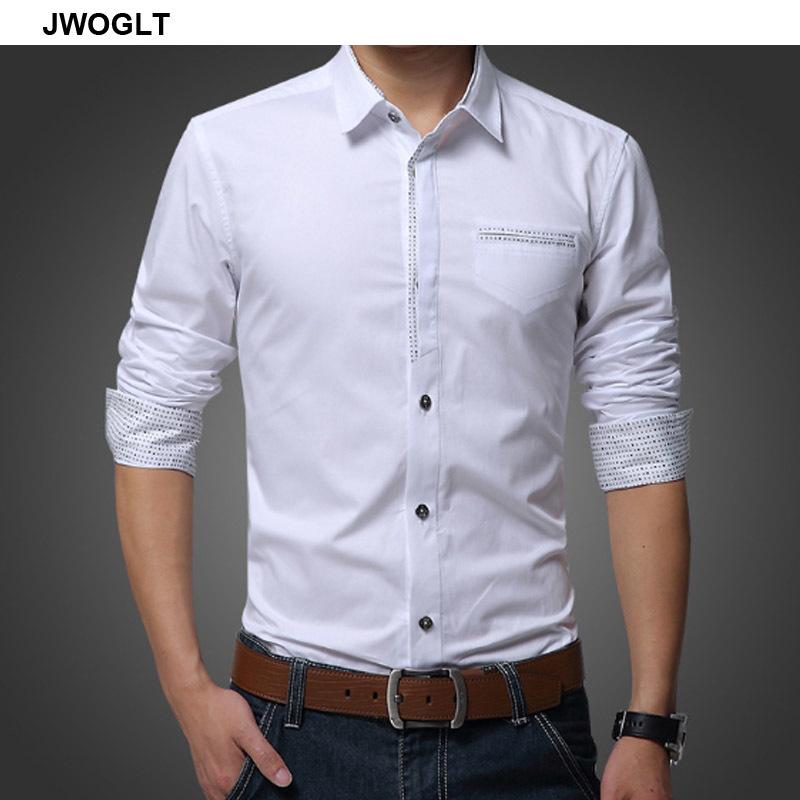 Autumn Men's Long Sleeved Shirt Korean Style Regular Fit Button-down Cotton White Social Shirts Casual