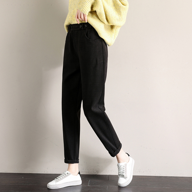 Arrival Autumn Winter Women Elastic Waist Loose Woolen Pants all-matched Casual Harem Female Trousers S314 210512