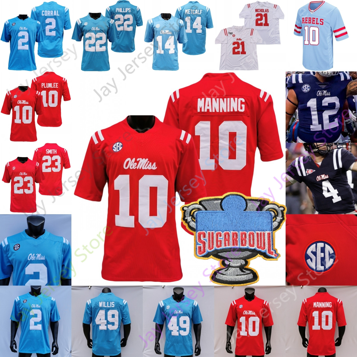 Ole Miss Rebels Football Jersey NCAA College Eli Manning D.K. Metcalf Jaxson Dart Zach Evans Judkins Bentley IV Coleman Corral Brown Johnson Reese Keys Trigg Mingo, Baby blue 2020
Ole Miss Rebels Football Jersey NCAA College Eli Manning D.K. Metcalf Jaxson Dart Zach Evans Judkins Bentley IV Coleman Corral Brown Johnson Reese Keys Trigg Mingo, Baby blue 2020