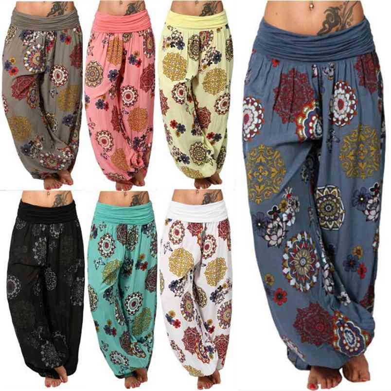 Women's Pants Loose Floral Print Drawstring Casual Wide Leg Female Summer Trousers Long Fashion Sweatpants 210604