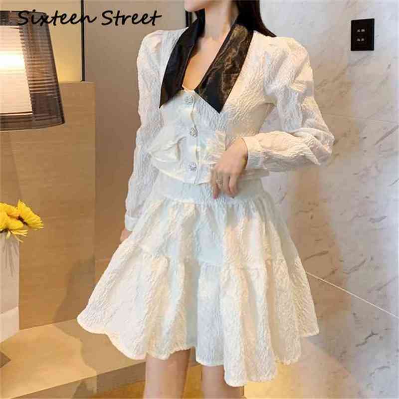 Woman Two-piece Sets V-neck Casual Rice White Blouses And High Waist Skirts Female Single-breasted Set Spring Autumn Cloth 210603, Beige
Woman Two-piece Sets V-neck Casual Rice White Blouses And High Waist Skirts Female Single-breasted Set Spring Autumn Cloth 210603, Beige