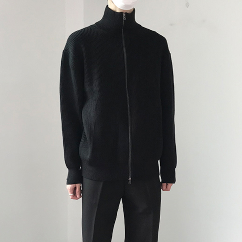 IEFB Men's Clothing Zipper Cardigans Sweater Stand Collar Causal Vintage Black Grey Clothing For Male 9Y6608 210524