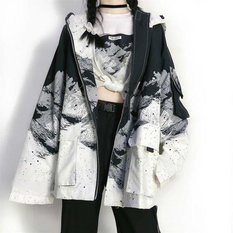 Women' Jackets Snow Mountain Full Print Hooded Jacket Aesthetic Japanese Preppy Lover Loose Casual Windbreaker Coat Kawaii Girl Cool Street, White black
Women' Jackets Snow Mountain Full Print Hooded Jacket Aesthetic Japanese Preppy Lover Loose Casual Windbreaker Coat Kawaii Girl Cool Street, White black