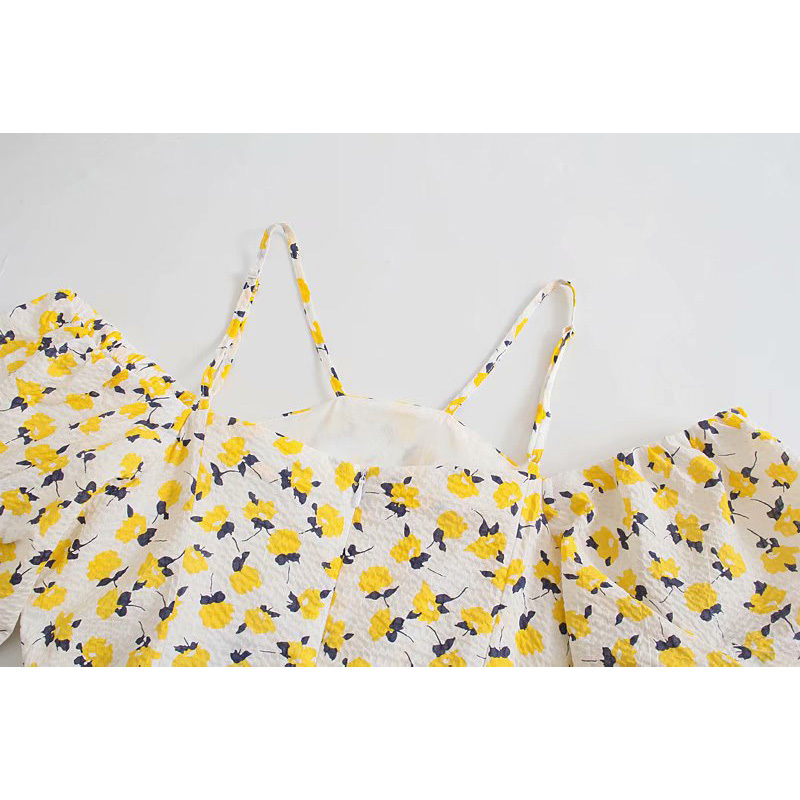 Summer Women Printed Dress Sling Ruffled Sleeve Short Dresses Chic Lady Fashion Casual Clothes 210517