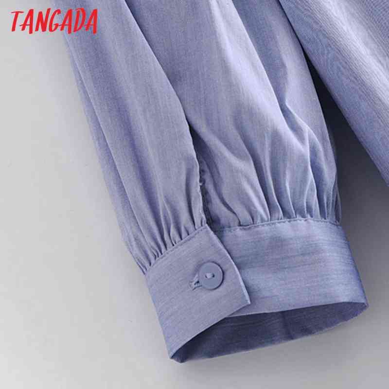 Fashion Women Blue Loose Shirt Long Sleeve High Street Ladies Mini Dress 3H89 210416