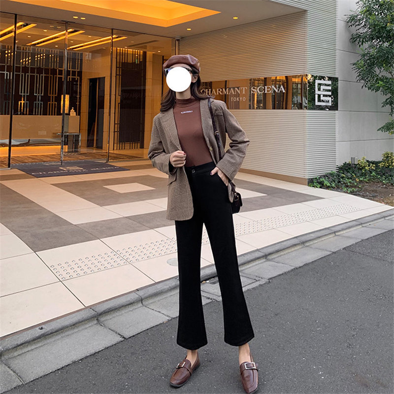 Spring High Waist Solid Korean Chic Fashion Girls Flare Pants Streetwear Large Size Black Women Slim Boot Cut 210421