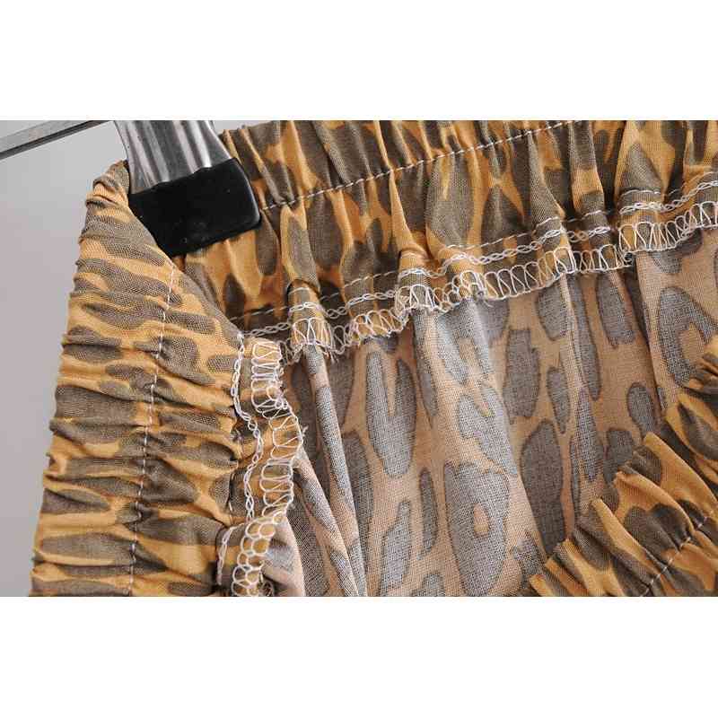 Bohemia Leopard Print Long Skirt Spliced Ruched Ruffle Hem Hippie Women Tassel Tie Bow Swing Skirts Holiday Beach 210429