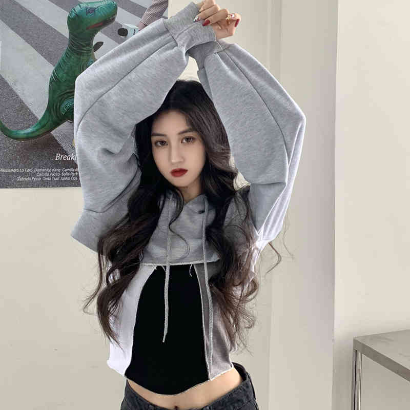 autumn korean style short Women Sweatshirts Long Sleeve loose soild color Sweatshirt Womens pullovers (C2856) 210423
