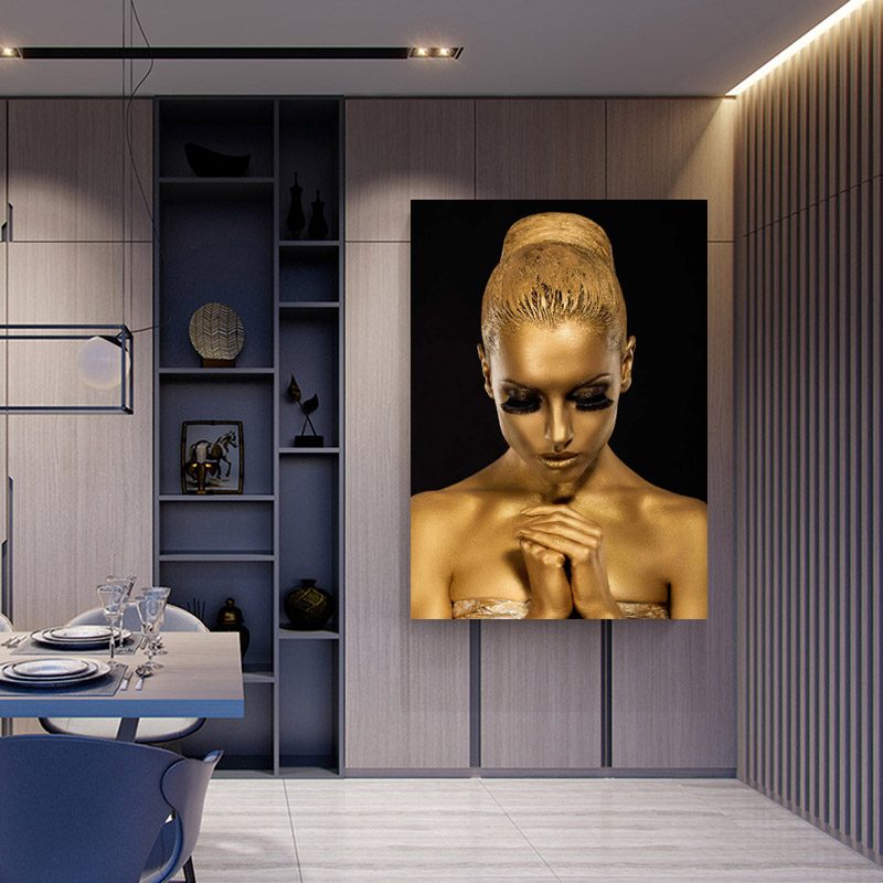 African Golden Woman Poster Wall Art Canvas Painting Abstract Portrait Picture HD Print For Living Room Home Decoration Cuadros
