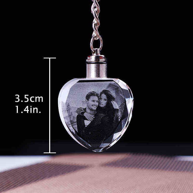 Custom K9 Crystal Key Chain Personalized Photo Pendant Picture Key Ring Trinket Laser Engraved LED Light Keychain Unique Gift H1126